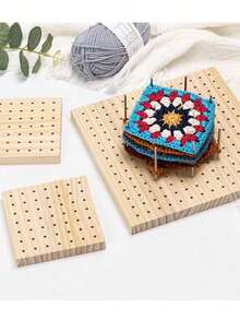 1pc New DIY Handmade Wool Knitting Mat Bamboo Wood Wool Knitting Board Square Crochet Stenter With Streak Woolen Knitting Board Square DIY Crochet Setting Machine With Shaping Needle Yarn Hole Crochet Board Handmade Crochet Blocking Board