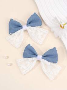 2 件女孩花朵蕾丝发饰优雅白米色蝴蝶结鳄鱼夹婚礼度假蕾丝发夹可爱甜美女孩辫子蝴蝶结发夹儿童发饰 - 彩色 - 查看 10