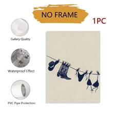 1幅海军蓝比基尼海滩插画墙画，海岸牛仔女郎印花帆布画，比基尼墙面装饰，海洋主题艺术品，适用于卧室、客厅或宿舍，送给她的礼物，不含画框