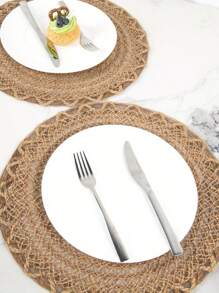1/4/6/12pcs Boho Style Plain Linen Rope Woven Round Placemats, Table Decoration Mats For Home, Family Gatherings
