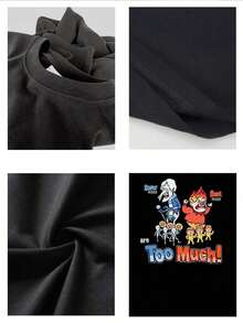 Men's Casual Cotton TShirt, Funny Heat Miser & Snow Miser Christmas Design, Perfect For Holidays & Parties, Ideal Gift For Fans, 100% 220gsm Heavy CottonRetro Street Fun Summer Fashion T-Shirt Summer Travel Simple Cartoon T-Shirt - 黑色 - 查看 4