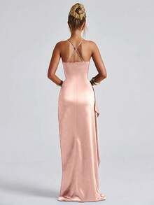 Elisanya Adjustable Strap Ruffle Trim Slit Sexy Evening Dress