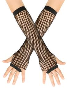 1 Pair Women Long Fingerless Fishnet Gloves, 80s Party/Halloween Party Decor