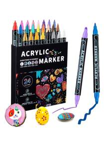 48pcs/36pcs/24pcs/12pcs Color Double Tip Acrylic Marker Pens,Waterproof Drawing Pens,Markers,5mm-1mm,Can Be Written On Stone,Glass,Wood,Canvas,Metal,A Variety Of Objects,Painting,Coloring,Marking,48 Colors Can Be Selected,Very Bright Colors And Festival Painting Project Creation Back To School