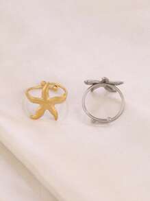 1PC Chic Stainless Steel Starfish Ring For Women 18K Gold Plated Little Sea Star Adjustable Opening Rings Female Summer Beach Daily Jewelry Gifts