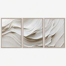 1/3 件墙壁艺术海报/现代风格，米色墙壁艺术套装中性墙壁艺术抽象白色波浪极简主义奶油色墙壁艺术适用于客厅卧室装饰可打印艺术无框/带框 - 彩色 - 查看 11