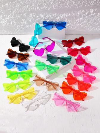 20PCS Heart Party Glasses Bulk Set - 20 Vivid Colors Romantic Love Theme Eyewear For Valentine's Day, Weddings, Bachelorette Adults Celebration - PC Photo Booth Props & Costume Accessories