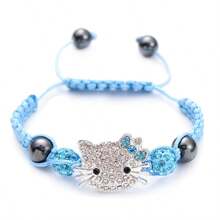 Sanrio [Autorisiert] Sanrio Hello Kitty Katzen Kopf Weiche Keramik Murmeln Strass Kugel Handgewebtes Shambhala Armband, Fußkette, bestes Freund Geburtstags Geschenk, Abschlussgeschenk, Schulmaterialien, Einschulung