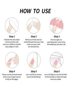 1 feuille de bandes de gel semi-réticulées pour ongles, 16 bandes de gel pour les doigts, 1 pièce d'autocollants de vernis gel rose clair pour le printemps/l'été, enveloppant complètement l'ongle. Longue tenue, mise en forme rapide, enveloppes complètes pour ongles pour femmes et filles. Nécessite une lampe UV/LED. Kit d'autocollants pour ongles DIY