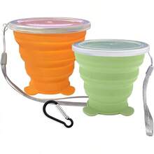 Collapsible Cup-Silicone Small Foldable-Expandable Folding Drinking-Reusable Portable Mugs Cups With Lids Travel, Camping, Hiking, Holiday, Outdoor Sports, Indoors - 橘色 - 查看 1