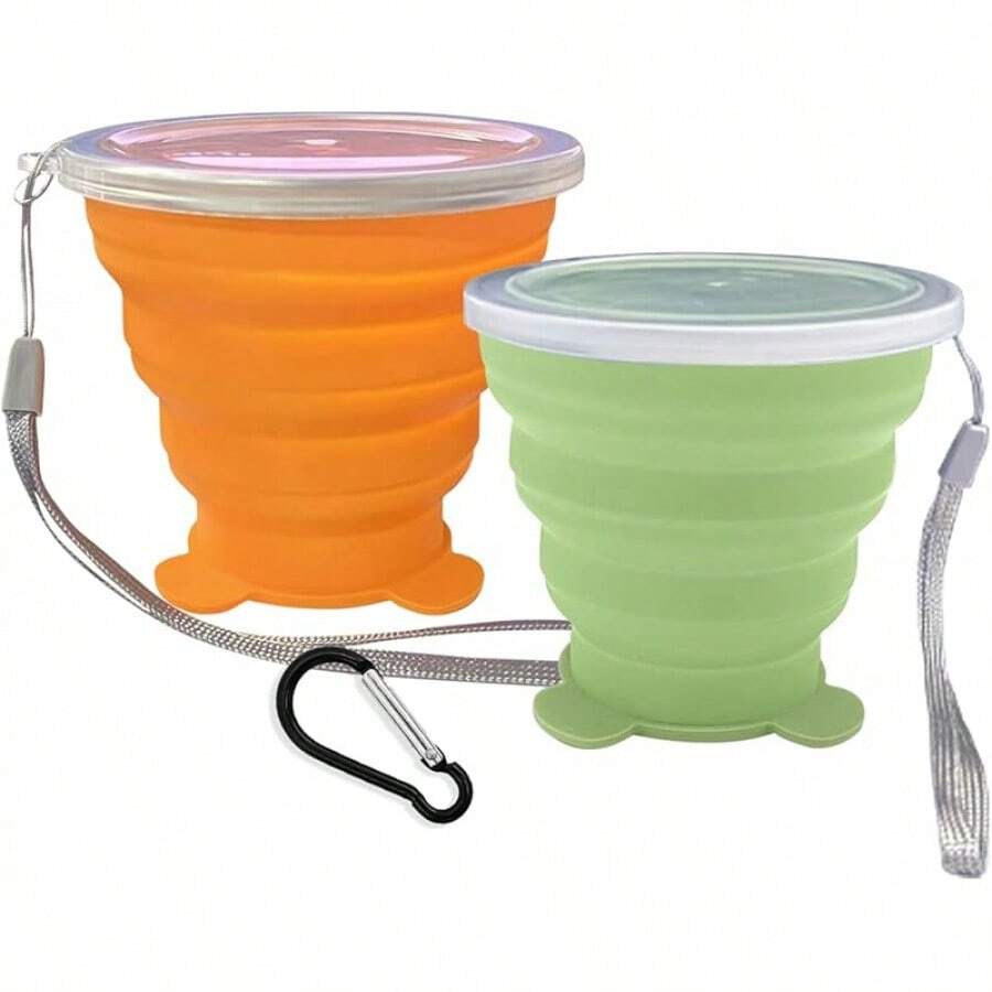 Collapsible Cup-Silicone Small Foldable-Expandable Folding Drinking-Reusable Portable Mugs Cups With Lids Travel, Camping, Hiking, Holiday, Outdoor Sports, Indoors - 橘色 - 查看 1