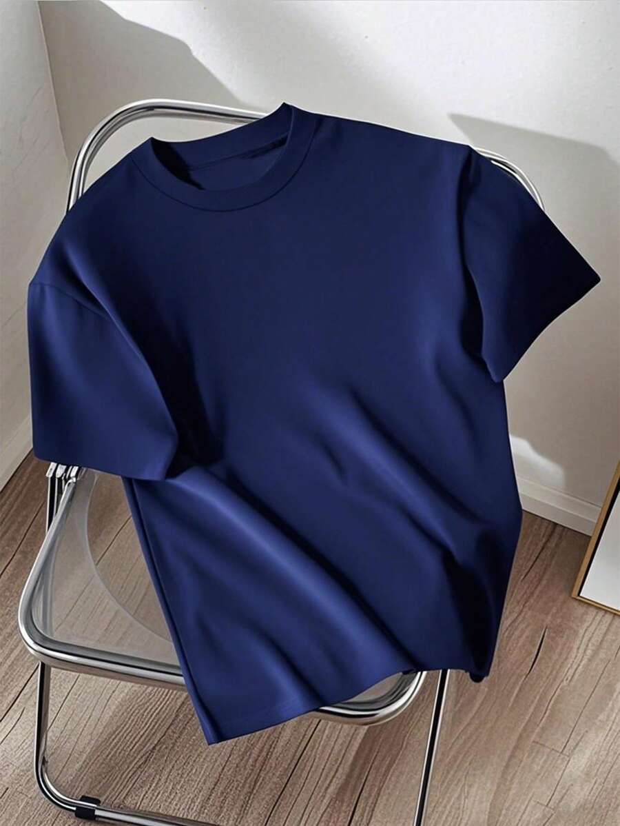 Boys & Teen Students' Casual Printed Navy Crew Neck Short Sleeve T-Shirt, Summer Top