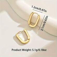 1 对简约泪滴形耳环，厚实的金色水滴形耳环，U 形耳环，椭圆形耳环，时尚优雅的轻巧精致女士珠宝，送给她的完美礼物 - 方形金色U形耳環 - 查看 5