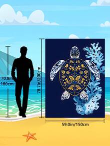 1 件波西米亚风沙滩巾（大号），海龟海豚海鸥图案设计，超细纤维毛巾，防沙速干耐用野餐毯，夏季、露营、节日必备品、节日配饰、旅行必备品、太阳椅毛巾、旅行配饰、太阳椅。海滩必备品