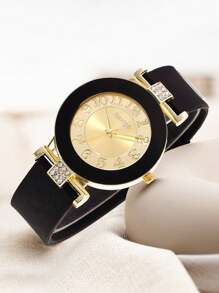 1 Reloj de cuarzo de mujer redondo y a la moda con esfera digital redonda versátil, perfecto para uso diario, cenas y otras ocasiones para decorar la muñeca.