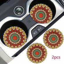 2pcs Flower Print Car Cup Holder Coasters, Anti-Slip Shockproof Universal Fashion Car Coasters, Insert Interior Accessories, Party Gift
