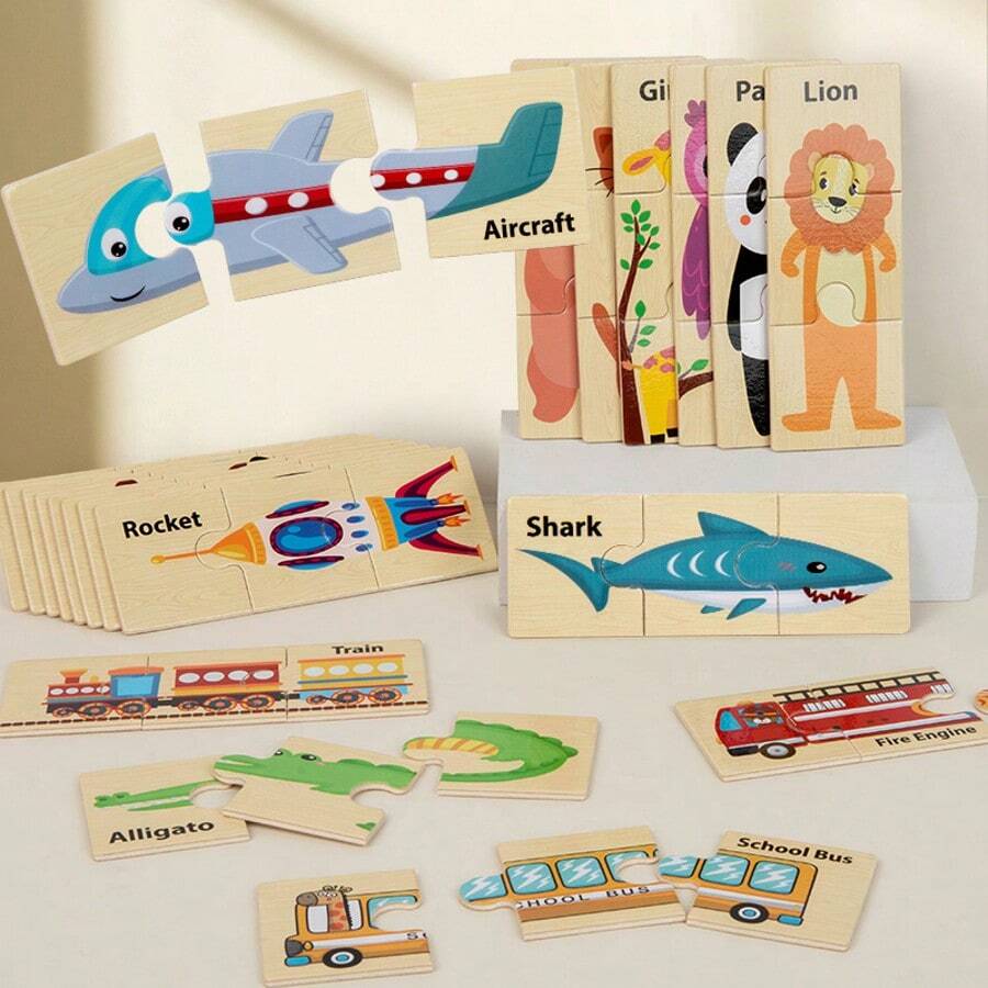 Cute Wooden Animal Puzzle Toy, Learning Color And Shape Skills, Bright