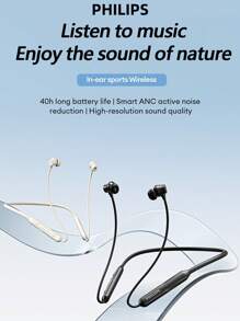 PHILIPS Écouteurs Bluetooth tour de cou PHILIPS TAN2020, écouteurs intra-auriculaires de sport avec gros diaphragme dynamique, haute qualité audio, double microphones, réduction de bruit active ANC, tour de cou magnétique, pour smartphones et ordinateurs