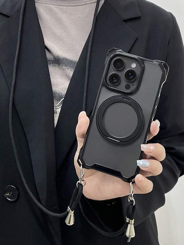 Luxury 360 Magnetic Bracket Crossbody Lanyard Necklace Transparent Phone Case For Magnetic Wireless Charge Phone Case Compatible With IPhone 16 15 11 12 13 14 Pro Max Plus Anti-Lost Cover
