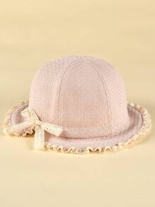 TUTUYA 0-24 Months Baby Bucket Hat, Soft Brim Sun Protection Hat, New Style Children's Bowknot Floral Trim Hat, Suitable For Daily/Outdoor/Play, Head Circumference 44-48CM - 1PC - View 9