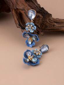 1 Pair Elegant Blue Flower Dangle Earrings, Bohemian Style, Suitable For Women's Daily Wear, Gift - Earrings - View 4