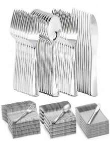 75 pièces de couverts en plastique argenté - 25 fourchettes, 25 couteaux, 25 cuillères à soupe - un ensemble fiable de vaisselle en plastique convenant pour les grands événements tels que les repas, les fêtes, les banquets, les mariages, la Fête des Pères, etc., fournitures scolaires