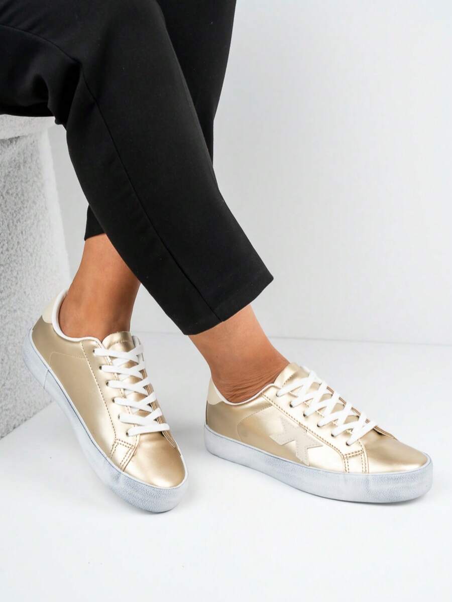 Women's Gold Metallic Sneakers - Gold - View 1