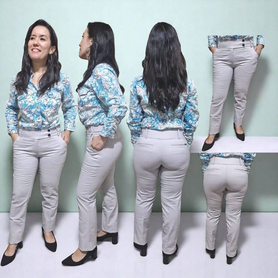 Women's Tailored Trousers Social Polyamide Cotton Lycra High Waist Skinny Mixxon Cod 37322 - 灰色 - 查看 1