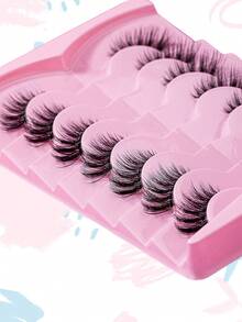 7 Pairs Half Eyelashes, Faux Mink Lashes , Transparent Stalk , Reusable Natural Fluffy False Eyelashes Extension - Black - View 5