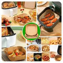 50/100片装一次性空气炸锅烘焙纸垫 | 6.3英寸 x 6.3英寸方形和圆形预切纸片 | 适用于烤火鸡、烘焙饼干、炸薯片 | 感恩节和圣诞节盛宴必备 | 适用于烤箱和微波炉 | 不粘，易清洁 - 彩色 - 查看 4