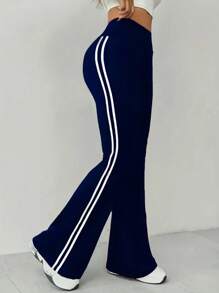 Women's High-Waisted Flare Yoga Pants – Solid Color Wide-Leg Active Trousers, Stretchy Elastic Waist Lounge Pants For Gym, Workout & Casual Wear