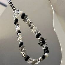 DIY 手工手机链，韩国 Ins 风格透明星星手机壳挂绳，酷黑色性感女士 DIY 串珠随机串珠相机带手机防丢绳，新款时尚优雅女士挂件 - 黑色 - 查看 1