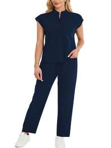 cimmuovere 立领无袖宽松上衣和实用多口袋裤子制服套装