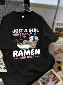 1 Pack Girls Casual Printed Crew Neck Short Sleeve T-Shirt Summer Student Youth Clothing - màu đen - Xem 1