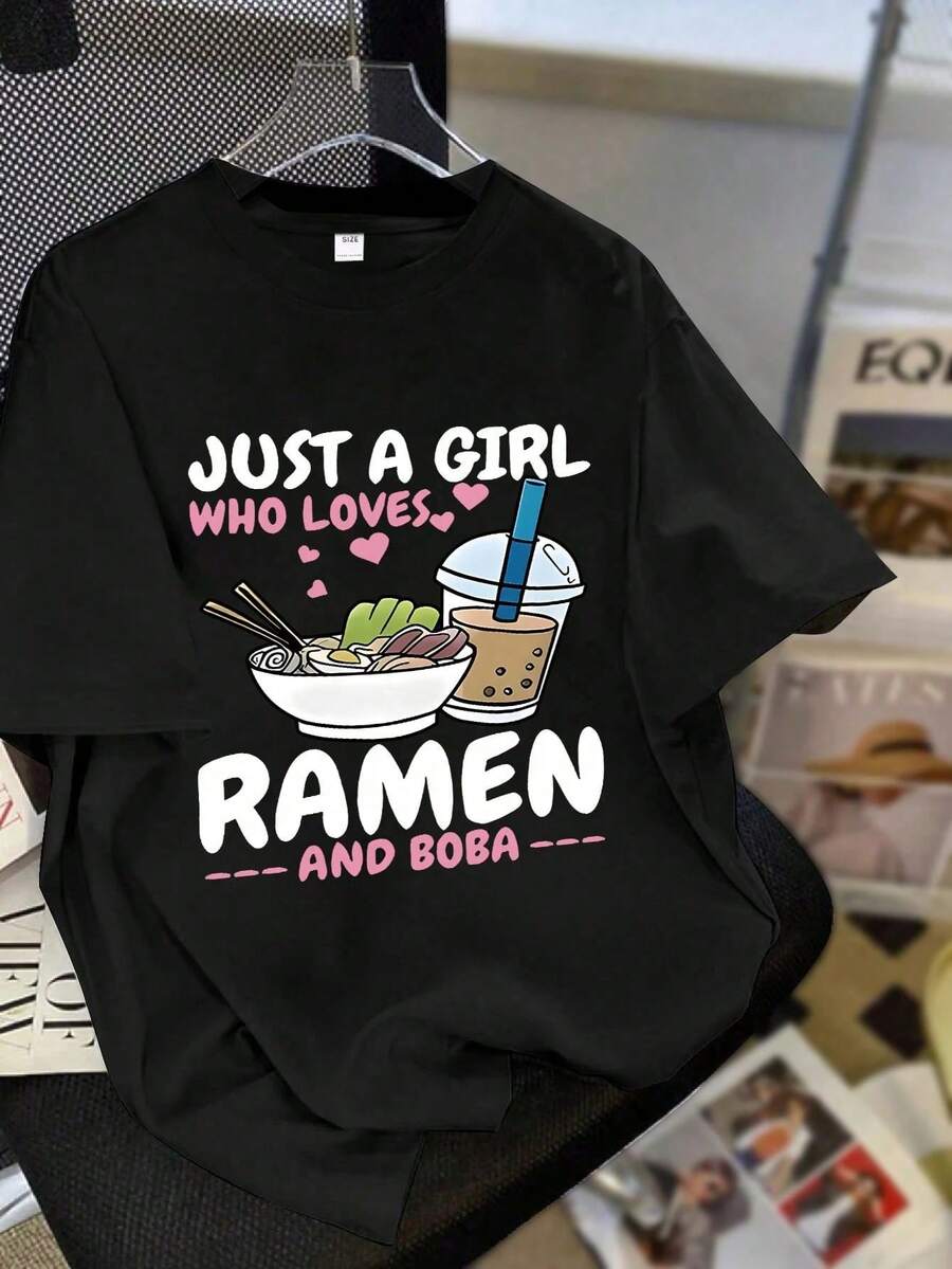 1 Pack Girls Casual Printed Crew Neck Short Sleeve T-Shirt Summer Student Youth Clothing - màu đen - Xem 1