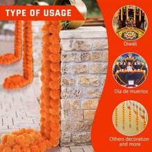 5Pcs150cm/59inch Artificial Marigold Garland, Orange And Yellow Marigold Artificial Flowers, For Decoration Traditional Festivals, Diwali, All Souls' Day, Halloween Background Decoration Garland, Home Party Decoration, Birthday Wedding Decoration Arrangement Supplies, Holiday Decoration, Valentine's Day, Gift