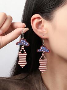 1Pair Wooden Americana Design Joyful Celebration USA Flag Color Star Drop Earrings Suitable For Women And Girls USA Independence Day Accessories Jewelry