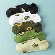 5 pares de calcetines tobilleros de aguacate con dibujos animados, moda fresca, transpirables, cómodos Kawaii para verano y otoño, calcetines náuticos de corte bajo para mujer - SY092 - Ver 1