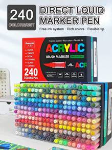 Guang Na 1 Set Of 240 Colors Felt Felt Acrylic Paint Markers Pens, Drawing Art Supplies Felt Stationery Set, Freely Ink System, Rich Colors, Clear Coloring Pages, Colour Can Be Stacked, Powerful Coverage, Pen Tip Flexible Soft, Highly Elastic, And Can Draw Freely In Coarse And Fine, Very Suitable For Mysterious Coloring, School Opens/Back To School Season Gifts, Canvas Shoes, T-Shirt Designs Etc Other Smooth Surfaces Colour Decoration