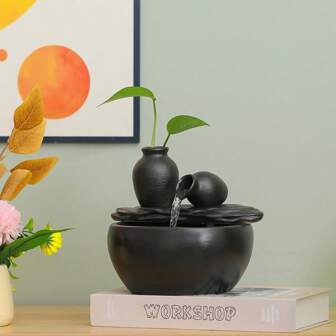 1pc Ceramic Desktop Fountain, USB Powered Mini Waterfall Fountain, Indoor Decoration With Green Atmosphere, Suitable For Offices, Bedrooms, Bars - Different Room Types