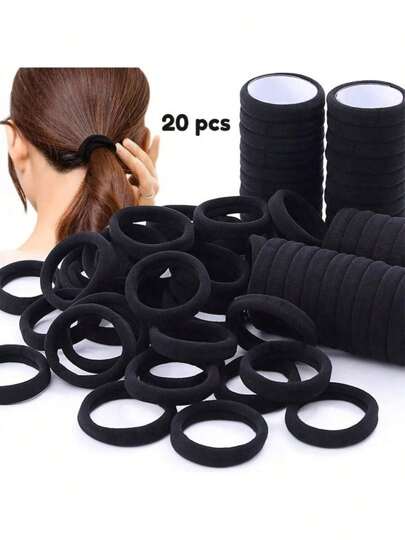 20pcs Black Elastic Headband, High Elasticity Seamless Ponytail Fixator, Rubber Band, Suitable For Thick Hair - Perfect For Women's Hairstyles And Accessories
