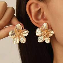 Vintage Gold Floral Statement Hoops - 3D Textured Hypoallergenic Earrings For Women, Spring/Summer Party Glam, Luxe Mother's Day/Birthday Gift, Everyday Dainty Jewelry