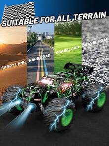 1:18 Scale All Terrain Remote Control Car, 20KM/H, Suitable For Boys, Full-Function RC Truck With Colorful LED Lights, RC Monster Truck Off-Road Racing Toy For 6-12 Years Old Kids And Boys, Great For Christmas, Halloween, Easter Gifts And Beginners - Multicolor - View 6