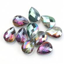 10pcs 14mm Bird Nest/ 13*18mm Grid Water Drop Hole Cut Glass Beads, DIY Craft Accessories For Jewelry Making, Cell Phone Chain, Keychain, Earrings, Necklaces, Shoes & Apparel Decoration