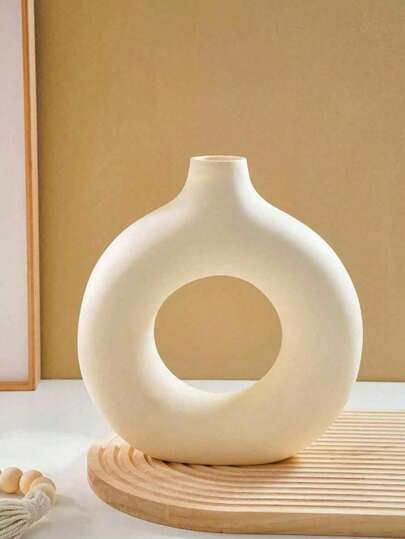 1pc Plastic Round Vase, Artificial Dried Flower Art Large Garden Planter, Wedding Dining Table, Office, Dorm, Room view 6