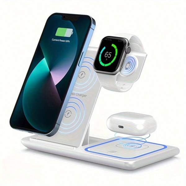 Station de charge sans fil 3-en-1 Chargeur rapide standard 15W, Convient pour iPhone 16 15 14 13 12 11 X 8 Pro Max/Pro/Mini/Plus, Pour Apple Watch Ultra 9/8 7/6/5/4/3/2, Pour AirPod 4/3/2/Pro