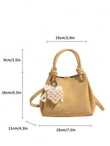 Niche Solid Color PU Leather Bucket Bag, Ladies Summer Commuting, Outdoor, Play One Shoulder Crossbody Bag - Yellow - View 4