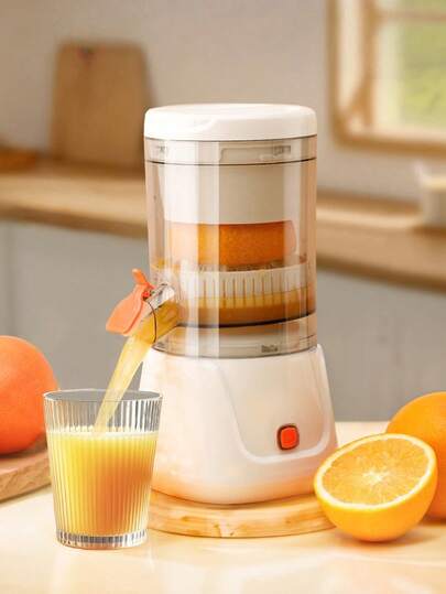 紧凑型 USB 可充电便携式榨汁机 - 无绳多功能自动水果和蔬菜分离器，配备 1300mAh 电池，白色和橙色设计，非常适合冰沙、奶昔和随身补充剂！