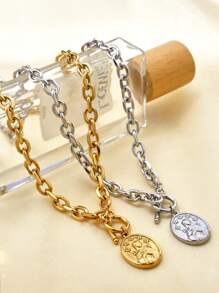 TONSI 1 pièce Collier pendentif en acier inoxydable plaqué or 18 carats personnalisé Y2K avec portrait géométrique exagéré, convient pour la remise des diplômes, la fête de plage, les rassemblements, bijoux pour femmes