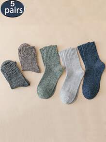5 Pairs Men Thick Wool Knit Socks, Warm Casual Unisex Mid-Calf Socks Suitable For Autumn And Winter, Women Knee High Socks And Tights, Fall
